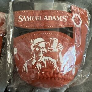 X2 NEW Samuel Adams Octoberfest Beer Can Koozie Cooler Lederhosen Shaped Promo